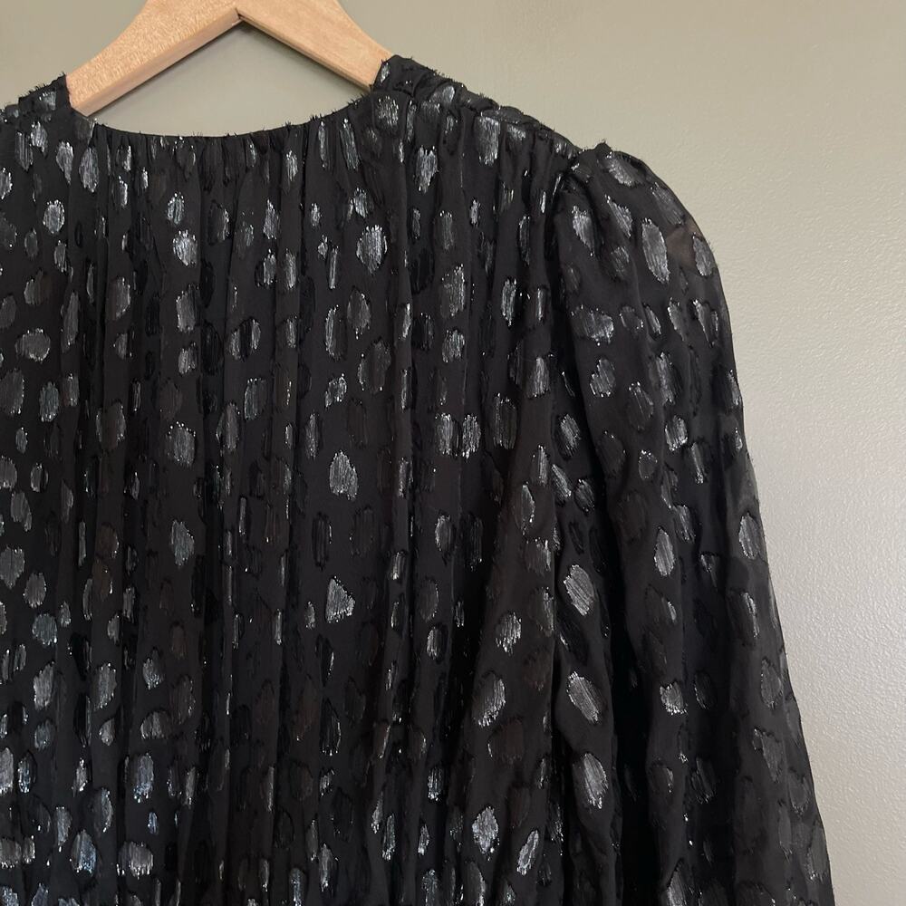 NWT RHODE Bianca Dress Black Metallic Size 2 Long Sleeve V-Neck Ruffles Blouson - Picture 16 of 16